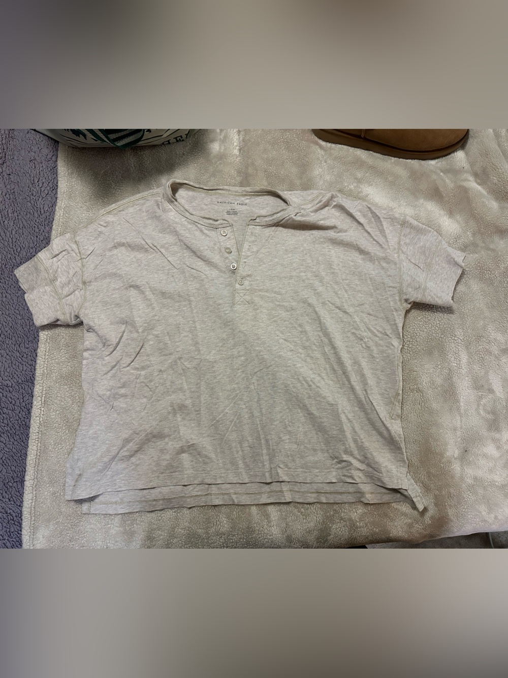 American Eagle Outfitters Light Cream Henley Scoop-Neck Sweater